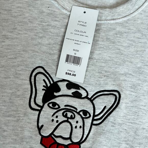 NWT French Connection Frenchie Embroidered Longsleeve Crewneck Sweater Small - Picture 10 of 10